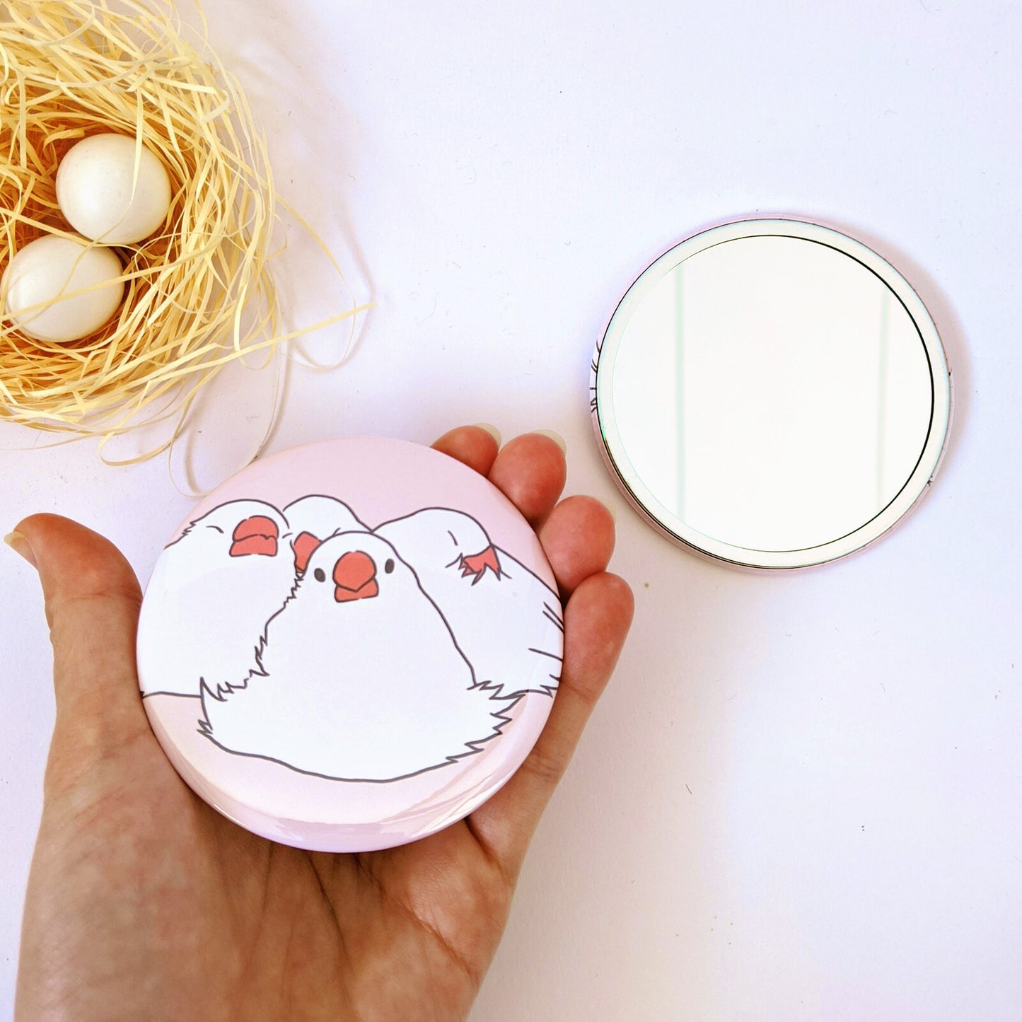 もふもふ幸せ詰まった*文鳥缶ミラー