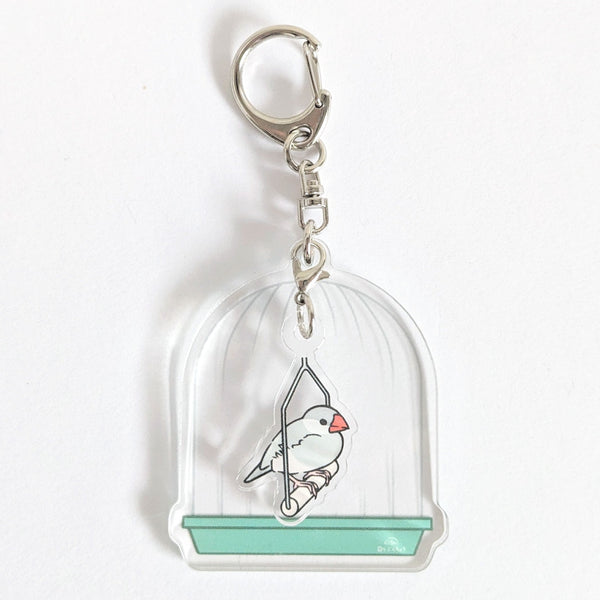 Sparrow Acrylic Keychain Carrying a Birdcage