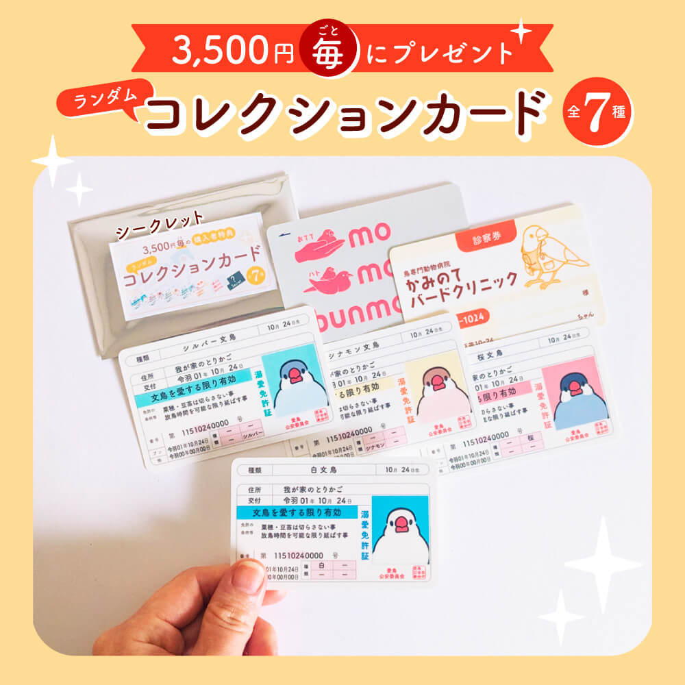 3500円毎に文鳥パロディコレクションカードをプレゼント 全7種